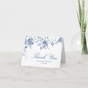 Cartão De Agradecimento Casamento Floral Francês Azul Vitoriano Elegante