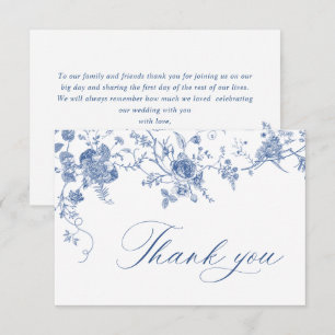 Cartão De Agradecimento Casamento Floral Francês Azul Vitoriano Elegante