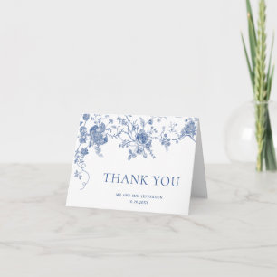Cartão De Agradecimento Casamento Floral Francês Azul Vitoriano Elegante