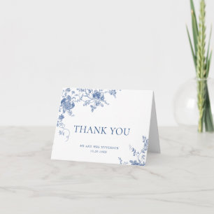 Cartão De Agradecimento Casamento Floral Francês Azul Vitoriano Elegante