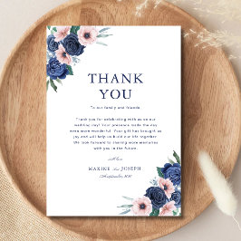 Cartão De Agradecimento Casamento Floral Geométrico Azul Marinho e Bege