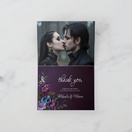 Cartão De Agradecimento Casamento Floral Gótico Elegante Foto Dark