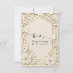 Cartão De Agradecimento Casamento Floral Havaiano com Corte Falso em Creme
