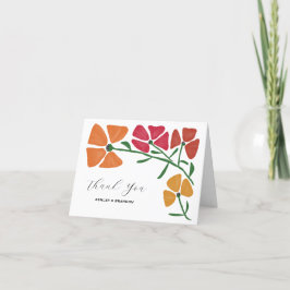 Cartão De Agradecimento Casamento Floral Laranja e Rosa Brilhante