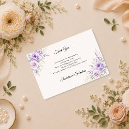 Cartão De Agradecimento Casamento Floral Lavanda Elegante