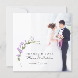 Cartão De Agradecimento Casamento floral lilás minimalista