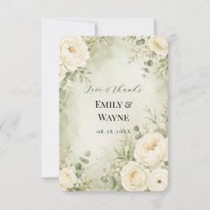 Cartão De Agradecimento Casamento Floral Marfim Verde Salvia