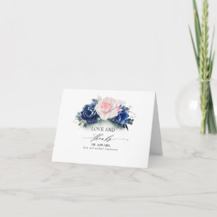 Cartão De Agradecimento Casamento Floral marinho Azul e Rosa Obrigado