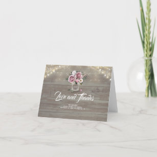 Cartão De Agradecimento Casamento Floral Mason Jar Dusty Rosa Obrigado