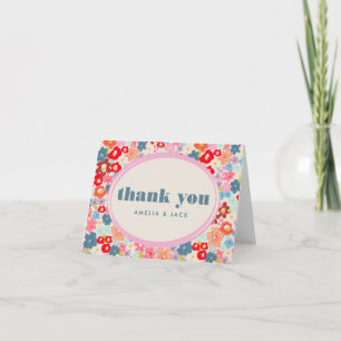 Cartão De Agradecimento Casamento Floral Maximalista Alegria Florida Brilh