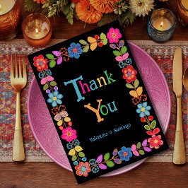 Cartão De Agradecimento Casamento floral mexicano moderno