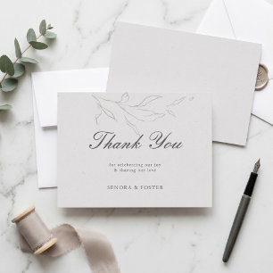 Cartão De Agradecimento Casamento Floral Minimalista Elegante