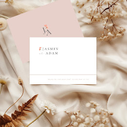 Cartão De Agradecimento Casamento Floral Minimalista Elegante Rosa