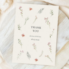 Cartão De Agradecimento Casamento Floral Mínimo de Beige Boho
