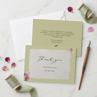 Cartão De Agradecimento Casamento Floral Mínimo e Chic Verde Sage