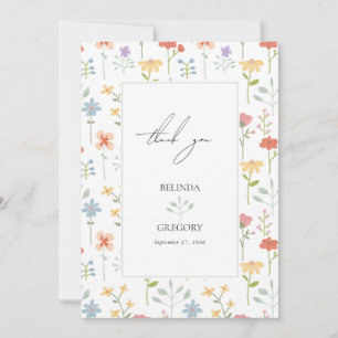 Cartão De Agradecimento Casamento Floral Moderno Boho Chic Wildflower
