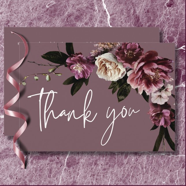 Cartão De Agradecimento Casamento Floral Moderno Burgundy & Cream (Modern Burgundy & Cream Peonies Floral Wedding Thank You Card)