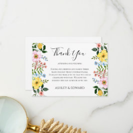 Cartão De Agradecimento Casamento Floral Moderno de Primavera com Amarelo
