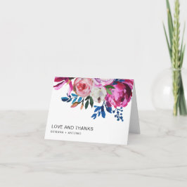 Cartão De Agradecimento Casamento Floral Moderno Rosa Brilhante Brilhante