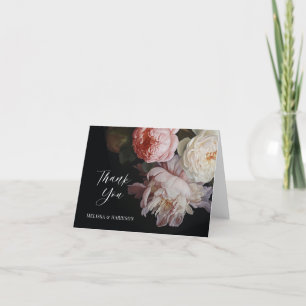 Cartão De Agradecimento Casamento Floral Moody White e Blush Peony Rosa