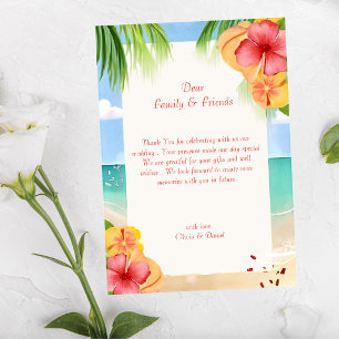 Cartão De Agradecimento Casamento Floral na Praia da Ilha Tropical