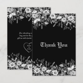 Cartão De Agradecimento Casamento Floral Negro e Branco