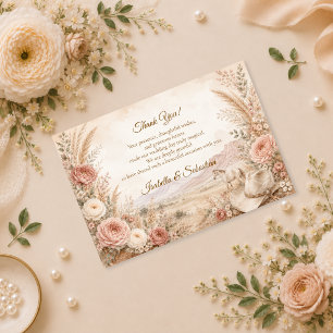 Cartão De Agradecimento Casamento Floral Ocidental Romântico