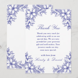 Cartão De Agradecimento Casamento Floral Ornamentado Azul