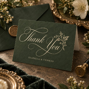 Cartão De Agradecimento Casamento Floral Ornate Verde Floresta Vintage