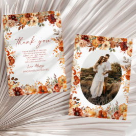 Cartão De Agradecimento Casamento Floral Outonal Elegante Rústico