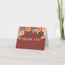 Cartão De Agradecimento Casamento Floral Outono Terracota Ferrugem