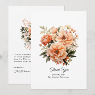 Cartão De Agradecimento Casamento Floral Peach Fuzz