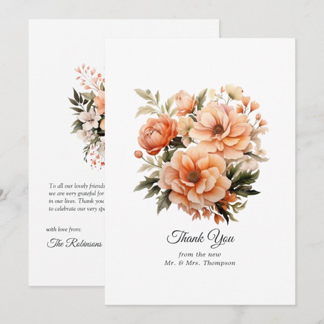 Cartão De Agradecimento Casamento Floral Peach Fuzz (Frente/Verso)