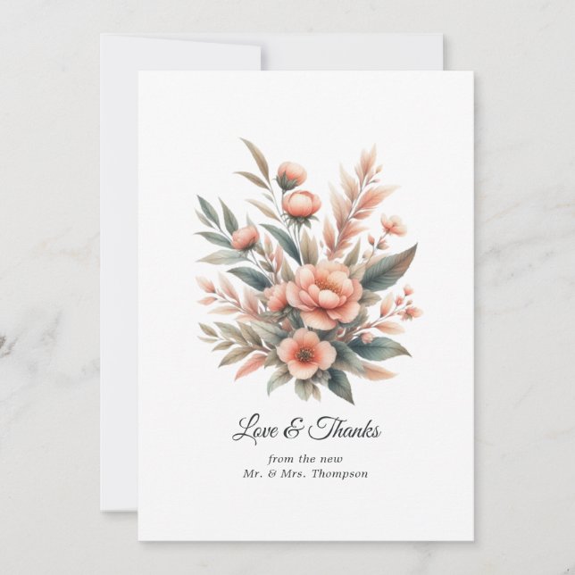 Cartão De Agradecimento Casamento Floral Peach Fuzz (Frente)