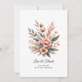 Cartão De Agradecimento Casamento Floral Peach Fuzz