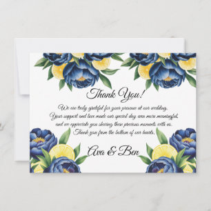 Cartão De Agradecimento Casamento Floral Pintado com Citrus Peony marinho