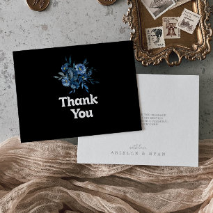 Cartão De Agradecimento Casamento Floral Plano Azul Marinha Real