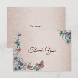 Cartão De Agradecimento Casamento Floral Prata Verde-Cinza Cobre Borboleta