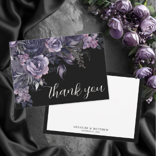 Cartão De Agradecimento Casamento Floral Preto Gótico