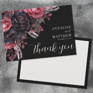 Cartão De Agradecimento Casamento Floral Preto Vermelho Gótico