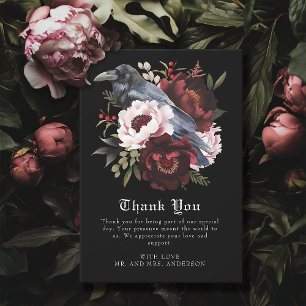 Cartão De Agradecimento Casamento Floral Raven Raven Gótico Romântico