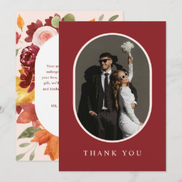 Cartão De Agradecimento Casamento Floral Romântico Boho Borgonha Foto