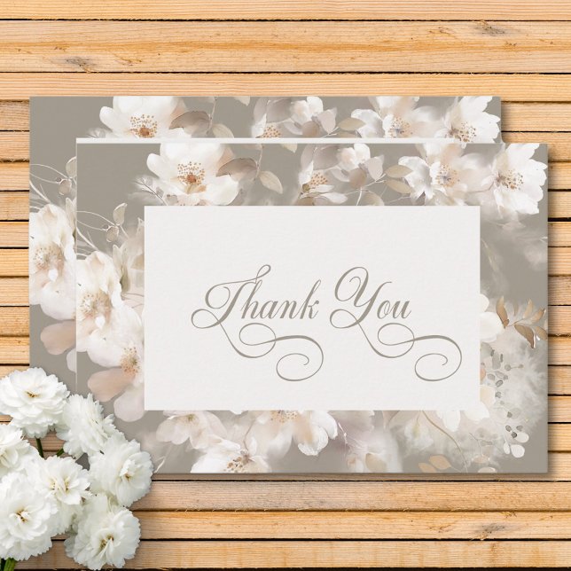 Cartão De Agradecimento Casamento Floral Romântico de Beige Neutro Eetéreo (Romantic Ethereal Neutral Beige Floral Wedding Thank You Card)