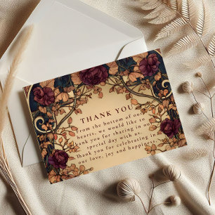 Cartão De Agradecimento Casamento Floral Romântico Escuro