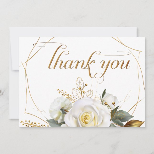 Cartão De Agradecimento Casamento Floral Romântico rosa Dourado (Frente)