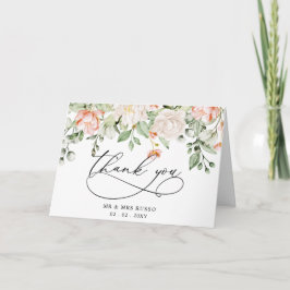 Cartão De Agradecimento Casamento Floral Rosa Bege Botânico Elegante