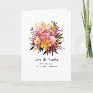 Cartão De Agradecimento Casamento Floral Rosa e Amarelo