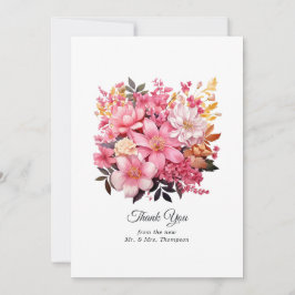 Cartão De Agradecimento Casamento Floral Rosa e Dourado