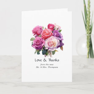 Cartão De Agradecimento Casamento Floral Rosa e Púrpura