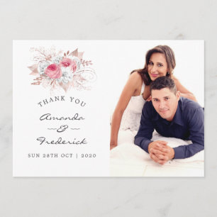 Cartão De Agradecimento Casamento Floral Rosa e Rosa Blush, Obrigado